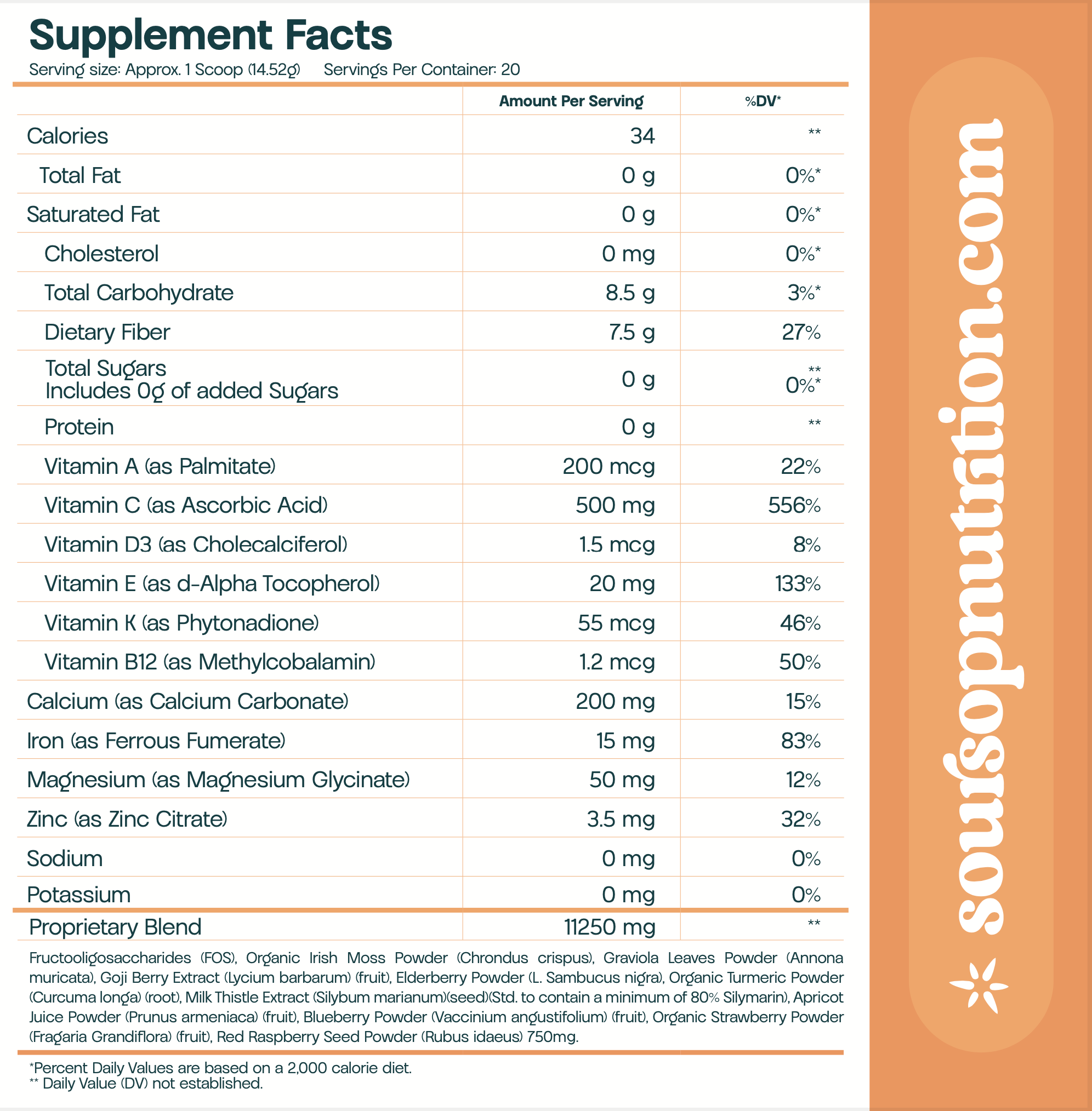 Soursop Pumpkin Power Shake Supplement Facts