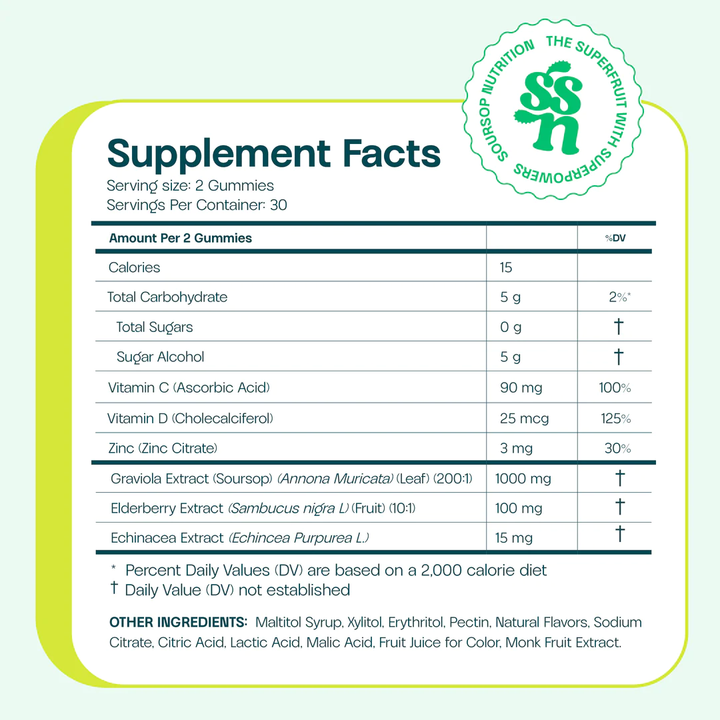 Soursop Nutrition Supplements Mixed Berry Blast Gummies (Case of 6) Nutrition facts